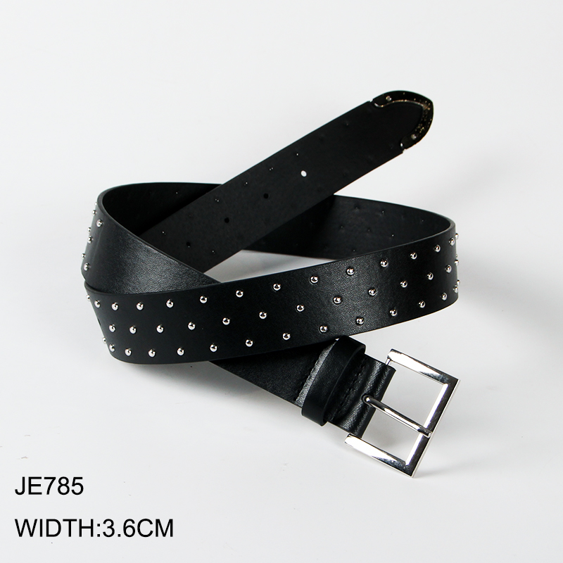 Newest Black studs Best ladies designer belts for jeans polyurethane belt